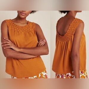 Maeve Anthropologie Justine Intricate Neckline Top Rust XL